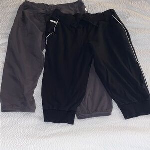 Set of two Fabletics cotton capri joggers: Black/white trim and Gray